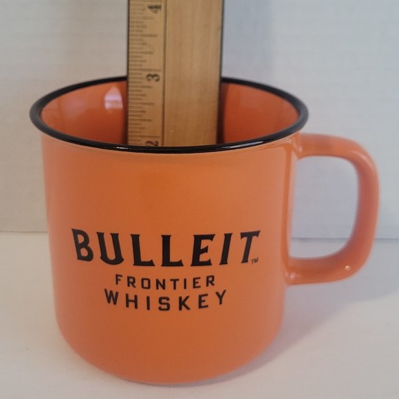 MUGS Set of 2 BULLEIT FRONTIER WHISKEY Bright Orange 9 oz Coffee Tea Compact - Picture 6 of 7